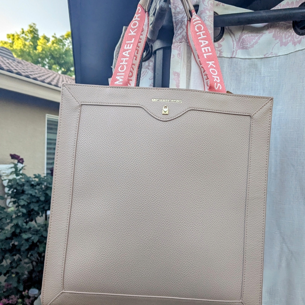 Michael Kors Blush Cream Tote with Coral Straps